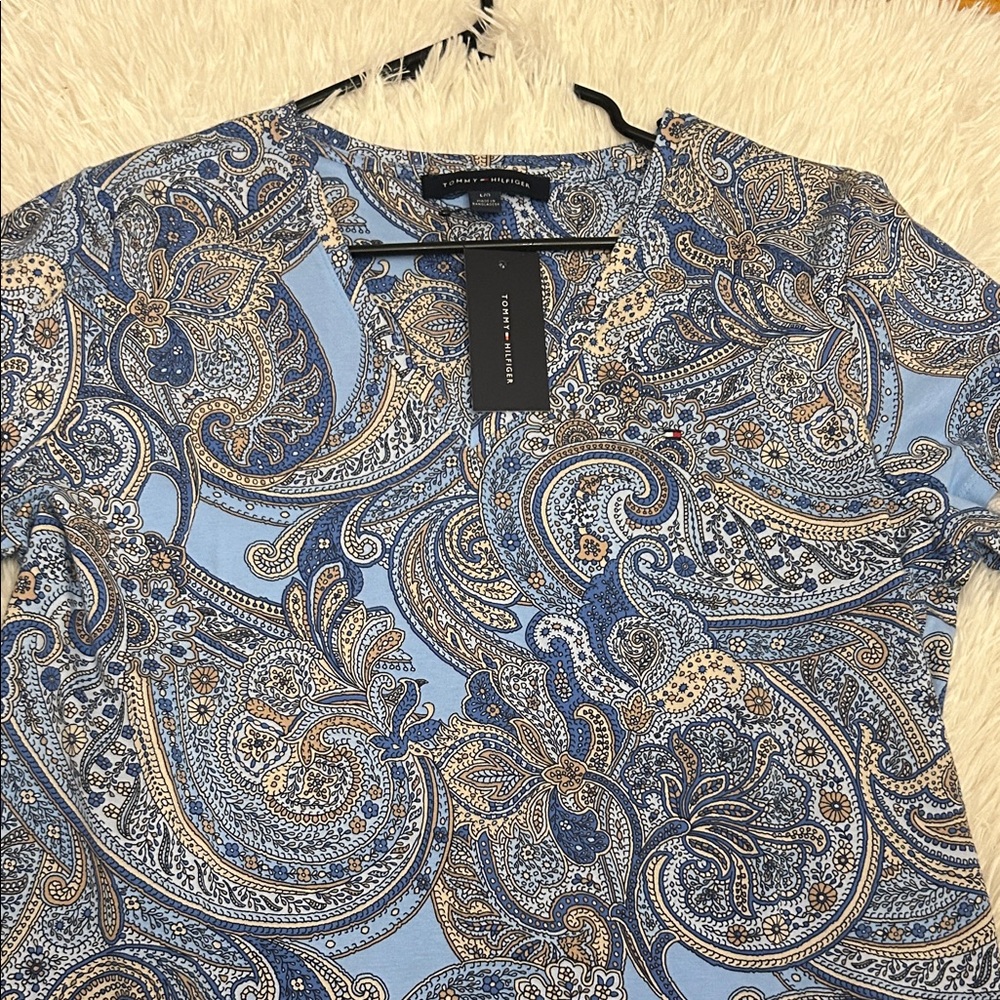 Tommy Hilfiger Blue Paisley Short Sleeve Blouse